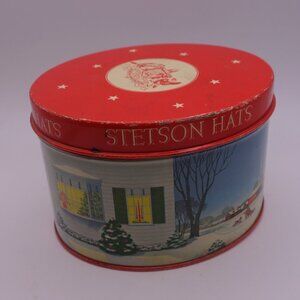 Vintage Stetson Hat Made in U.S.A. Christmas Scene Tin